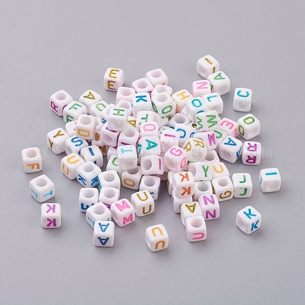 Смешанные буквы акриловые бусины куб X-PL38C9308-1