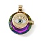 Brass Micro Pave Cubic Zirconia with Glass Pendents, Long-Lasting Plated, Eye, Dark Olive Green, 23x22x10.5mm, Hole: 6x3mm