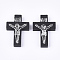 Printed Wooden Pendants, Crucifix Cross, For Easter, Dyed, Black, 32.5~33.5x21~22x4.5mm, Hole: 2mm