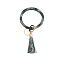 Snakeskin Pattern PU Imitaition Leather Bangle Keychains, Wristlet Keychain with Tassel & Alloy Ring, Dark Sea Green, 200x100mm