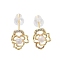 Natural Pearl Flower Stud Earrings, Brass Micro Pave Cubic Zirconia Earrings with 925 Sterling Silver Pins, Real 14K Gold Plated, 10x8.5mm