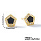 Brass Clear Cubic Zirconia Pentagon Stud Earrings, Golden, Black, 8x9mm