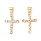 Brass Micro Pave Clear Cubic Zirconia Pendants, Cadmium Free & Nickel Free & Lead Free, Religion Cross Charm, Real 18K Gold Plated, 22.5x14.5x1.5mm, Hole: 4.5x3.5mm