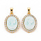 Brass Lilac Cubic Zirconia Pendants, with Cameo Resin, Nickel Free, Oval, Pale Turquoise, 20x14x4mm, Hole: 4x2.5mm