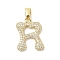 Brass Micro Pave Cubic Zirconia Pendants, Letter, Real 18K Gold Plated, Letter R, 19.5x15.5x2.5mm, Hole: 4.8x2.9mm