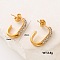 Stainless Steel Oval Stud Earrings, with Clear Cubic Zirconia, Golden, 20x10mm