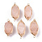 Natural Pink Aventurine Links/Connectors, Light Gold Tone Brass Wire Wrapped, Rectangle Octagon, 22~24x9~10x8.5mm, Hole: 1.6mm