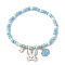 Glass Seed Beaded Stretch Bracelet, with Alloy Enamel Charms, Light Sky Blue, Inner Diameter: 2-1/4 inch(5.6cm)