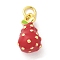 Brass Enamel Pendants, with Jump Ring, Lead Free & Cadmium Free, Real 18K Gold Plated, Fruits Charm, Pear, 15.5x9x8.5mm, Hole: 3mm