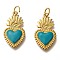 Golden Tone Brass Enamel Pendants, with Jump Rings, Long-Lasting Plated, Heart, Dark Cyan, 22x12x3mm, Hole: 3.5mm