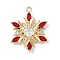 Christmas Theme Brass Micro Pave Cubic Zirconia Pendants, Cadmium Free & Nickel Free & Lead Free, Snowflake, Red, 20x16x3.5mm, Hole: 1.2mm