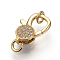 Brass Micro Pave Cubic Zirconia Lobster Claw Clasps, Cadmium Free & Lead Free, Golden, 15~16x10~11x4.5mm, Hole: 3mm
