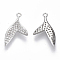 Brass Micro Pave Cubic Zirconia Pendants, Nickel Free, Fish Tail, Clear, Real Platinum Plated, 16.5x9x1.5mm, Hole: 1mm