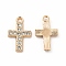 Rack Plating Eco-friendly Alloy Rhinestone Pendants, Religion Cross Charm, Golden, Crystal, 16x10x2mm, Hole: 1.6mm