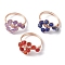 3Pcs 3 Style Natural Mixed Gemstone Braided Beaded Finger Rings Set, Golden Copper Wire Wrapped Stackable Rings, Inner Diameter: 18mm, 1Pc/style