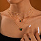 Alloy Emerald Rhinestone Pendant 3 Layer Necklaces for Women, Golden, Butterfly, 13.39 inch(34cm)
