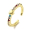 Rack Plating Brass Micro Pave Cubic Zirconia Cuff Rings, Long-Lasting Plated, Lead Free & Cadmium Free, Mixed Color, Adjustable
