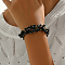 Golden Tone Iron Vintage Natural Dyed & Heated Black Agate Chips Beaded Bracelets for Women's Party Travel, 7-1/2 inch(19cm)