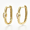 Brass Micro Pave Clear Cubic Zirconia Huggie Hoop Earring, Nickel Free, Oval with Horse Eye, Real 16K Gold Plated, 21.5x4.5x14mm, Pin: 1.2mm