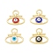 Rack Plating Brass Enamel Charms, with Jump Ring, Cadmium Free & Lead Free, Long-Lasting Plated, Real 18K Gold Plated, Oval with Evil Eye Pattern, Mixed Color, 14x20x3mm, Hole: 5mm
