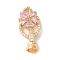 Brass Micro Pave Cubic Zirconia Fold Over Clasps, Nickel Free, with Glass, Flower, Pearl Pink, 24mm, Hole: 4.2mm