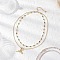 Brass Pave Clear Cubic Zirconia Cross Heart Evil Eye Pendant Handmade Evil Eye Lampwork 304 Stainless Steel Chain Double Layer Necklaces for Women, Golden, Colorful, 14.45 inch(36.7cm)