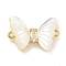 Brass Pave Clear Cubic Zirconia Butterfly Connector Charms, Cadmium Free & Nickel Free & Lead Free, with Shell, Real 18K Gold Plated, 12x18x4mm, Hole: 1.1mm