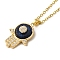 Brass Rhinestone and Glass Pendant Necklaes, Stainless Steel Necklaces, Hamsa Hand, Golden, 16.22 inch(41.2cm)