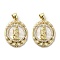 Brass Pave Shell Pendants, Religion Virgin Mary Charms with ABS Imitation Pearl, Real 18K Gold Plated, Oval, 24.5x18x4mm, Hole: 3.5x4.5mm