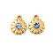 304 Stainless Steel Pendants, with Rhinestone, Flower Charms, Real 14K Gold Plated, Light Sapphire, 11x9x3mm, Hole: 1.5mm