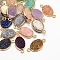 Electroplate Natural Druzy Crystal Links connectors, with Golden Tone Brass Findings, Oval, Dyed, Mixed Color, 23x12x4~8mm, Hole: 2mm