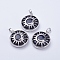 Synthetic Blue Goldstone Pendants, with Brass Findings, Flat Round with Sun & Moon, Platinum, 31x27.5x8mm, Hole: 5x7mm