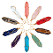 10Pcs 10 Colors Gemstone with Steel Wire Wrapped Pointed Pendants, Bullet, Hexagonal Prism, Light Gold, 44x10x9.5mm, Hole: 2.5x5.5mm, 10 colors, 1pcs/color, 10pcs