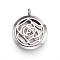 316 Surgical Stainless Steel Diffuser Locket Pendants, with Perfume Pad and Magnetic Clasps, Flat Round with Flower, Stainless Steel Color, Black, 36.5~37x30x6~6.5mm, Hole: 5mm, inner diameter: 23mm