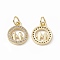 Brass Micro Pave Cubic Zirconia Charms, Cadmium Free & Nickel Free & Lead Free, with Jump Ring, Flat Round with Lover Charms, Real 18K Gold Plated, 13.5x11x2mm, Hole: 3mm