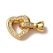 Brass Micro Pave Clear Cubic Zirconia Fold Over Clasps, Nickel Free, Heart, Real 18K Gold Plated, 20mm