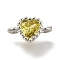 Rack Plating Brass Cubic Zirconia Heart Links Connector Charms, Long-Lasting Plated, Cadmium Free & Nickel Free & Lead Free, Silver Color Plated, Yellow, 9x5x3.5mm, Hole: 1.2mm