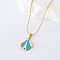 3Pcs European Stainless Steel Enamel Scallop Shell Shaped Pendant Necklaces for Women and Girls, Golden, Deep Sky Blue, 15.75 inch(40cm)