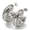 C-Shaped with Coin Pattern Stud Earrings, Brass Jewelry for Women, Cadmium Free & Lead Free, Platinum, 30.5x10mm