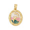 Brass Enamel Pendants, Oval with Bird Charms, Rack Plating, Lasting Plated, Cadmium Free & Lead Free, Real 18K Gold Plated, Pink, 18.5x13.5x2mm, Hole: 3.5x2.5mm