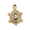 Alloy Rhinestone Pendants, UV Plated, Tortoise, Light Gold, 16x10.5x3.5mm, Hole: 1.5mm