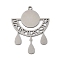 201 Stainless Steel Pendants, Laser Cut, Fan and Teardrop Charm, Anti-Tarnish, Stainless Steel Color, 35x27x1mm, Hole: 1.6mm
