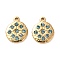 304 Stainless Steel Pendants, with Aquamarine Rhinestone, Flat Round Charms, Real 14K Gold Plated, 19x15.5x3mm, Hole: 1.8mm
