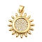 Brass Micro Pave Clear Cubic Zirconia Pendants, Sun Charms, Lead Free & Cadmium Free, Long-Lasting Plated, Rack Plating, Real 18K Gold Plated, 23x20x3mm, Hole: 4x3.5mm