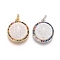 Brass Pendants, with Micro Pave Cubic Zirconia, Shell and Jump Rings, Flat Round with Saint Benedict, Colorful, Mixed Color, 18x15x3mm, Hole: 3mm