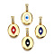Brass Micro Pave Clear Cubic Zirconia Pendants, with Enamel, Nickel Free, Oval with Evil Eye, Real 18K Gold Plated, Mixed Color, 20x14x2.5mm, Hole: 3x6mm