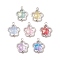 7Pcs Alloy and Glass Pendants, Flower, 17.5x14x3.5mm, Hole: 1.8mm
