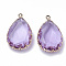 K9 Glass Pendants, with Golden Tone Brass Findings, Faceted, Drop, Lilac, 29~30x19x6~8.5mm, Hole: 2mm