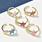 Brass Micro Pave Cubic Zirconia Cuff Rings, Starfish & Shell Shape, with Enamel, Long-Lasting Plated, Rack Plating, Lead Free & Cadmium Free, Real 18K Gold Plated, Mixed Color, 10.5mm