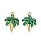 304 Stainless Steel Pendants, with Enamel, Coconut Tree Charm, Real 18K Gold Plated, Ion Plating(IP), Green, 21x14.5x3mm, Hole: 1.6~2mm